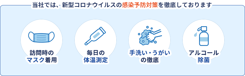 新型コロナウイルスの感染予防対策を徹底しております。